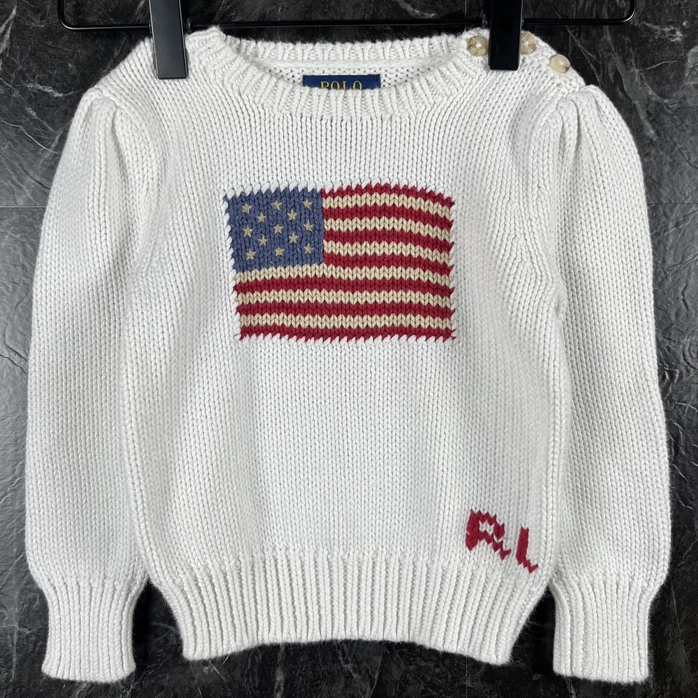 Polo Ralph Lauren Boy's White USA Flag Knit Sweater 2 Years